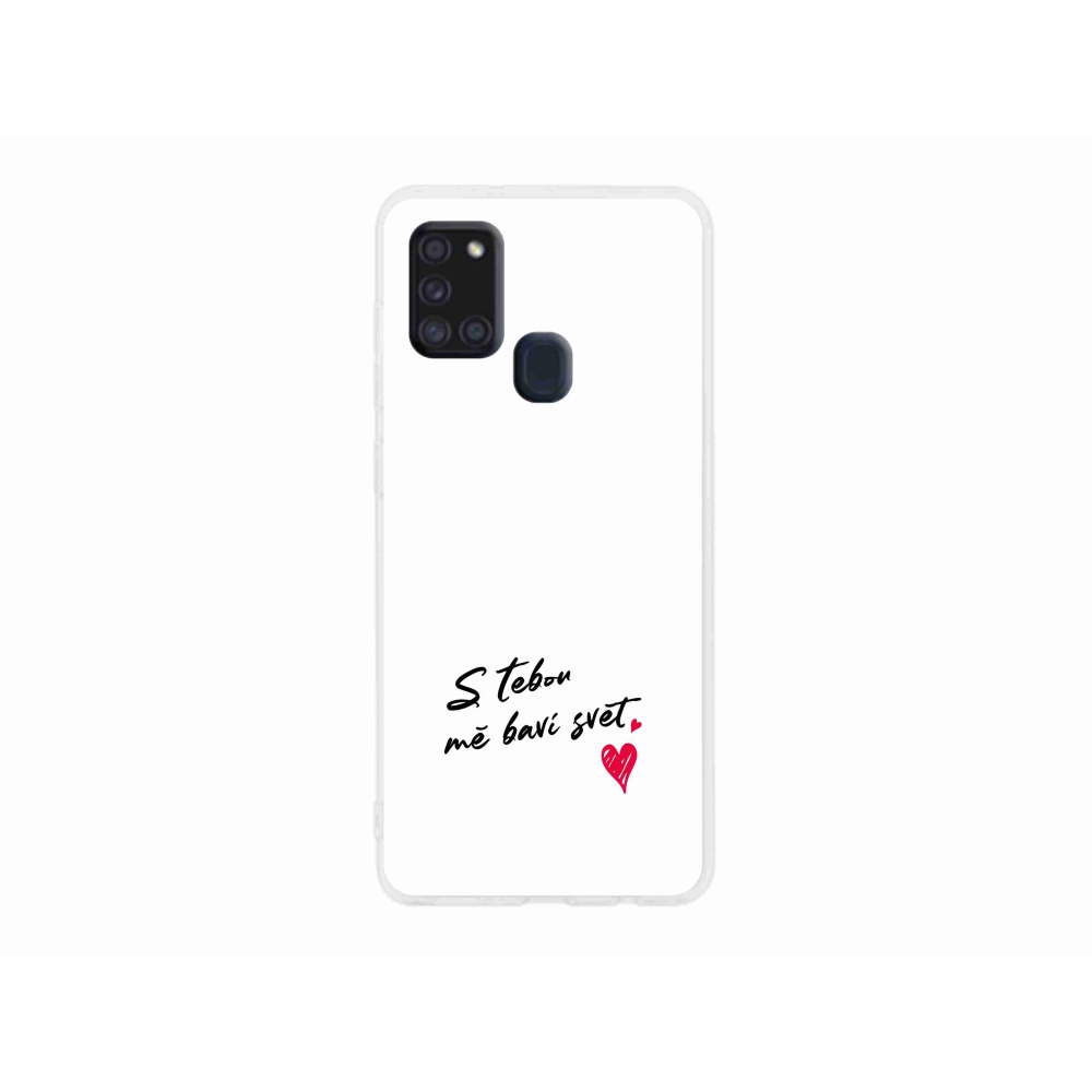 Gelový kryt mmCase na Samsung Galaxy A21s - zamilovaný text 1 bílé pozadí