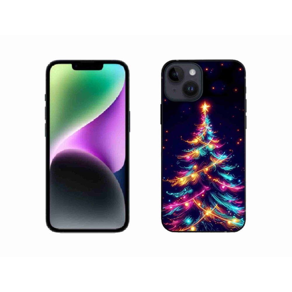 Gelový kryt mmCase na iPhone 14 - neonový vánoční stromek