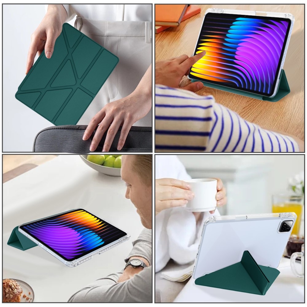 Origami chytré polohovací pouzdro na tablet Xiaomi Pad 7/7 Pro - tmavězelené