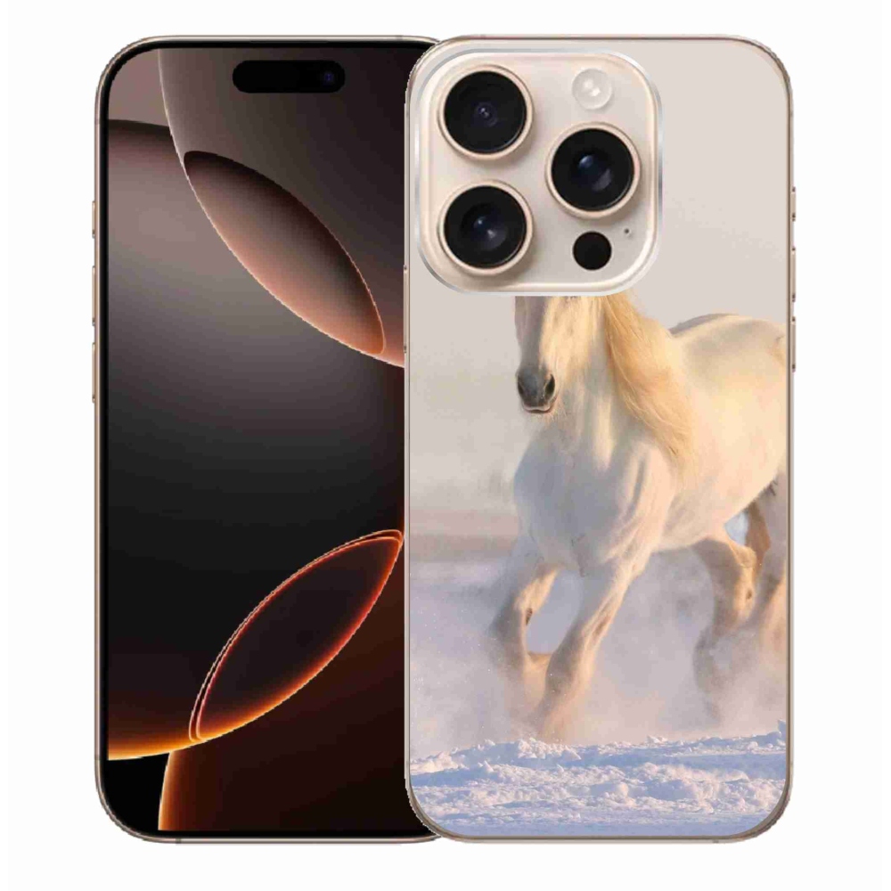 Gelový obal mmCase na iPhone 16 Pro Max - kůň ve sněhu