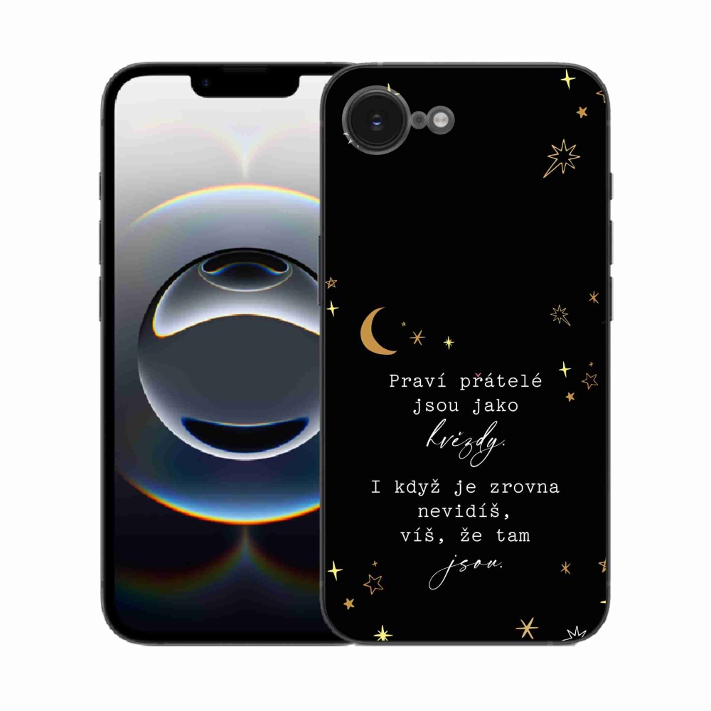 Gelový kryt mmCase na iPhone 16e - citát 6 černé pozadí