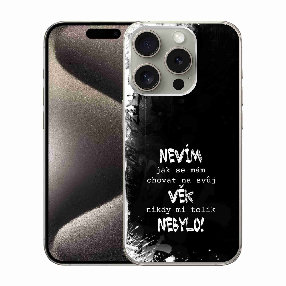 Gelový kryt mmCase na iPhone 15 Pro - vtipný text 14 černé pozadí