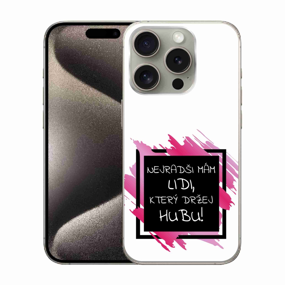 Gelový kryt mmCase na iPhone 15 Pro - vtipný text 7 černobílé pozadí