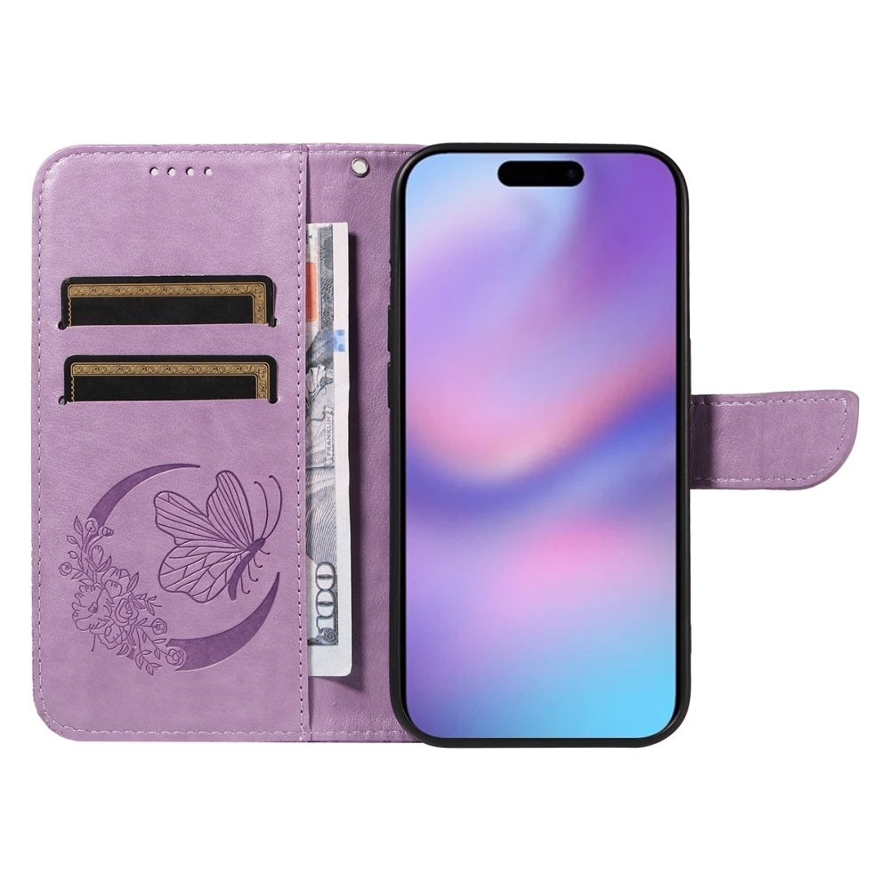 Floral Butterfly knížkové pouzdro na iPhone 17 - světlefialové