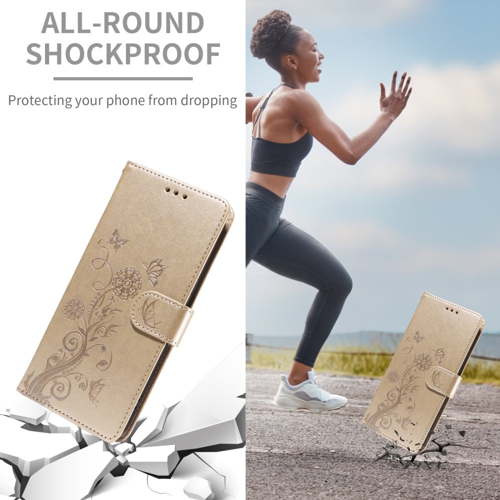 Flowery knížkové pouzdro na Realme 14 5G - zlaté