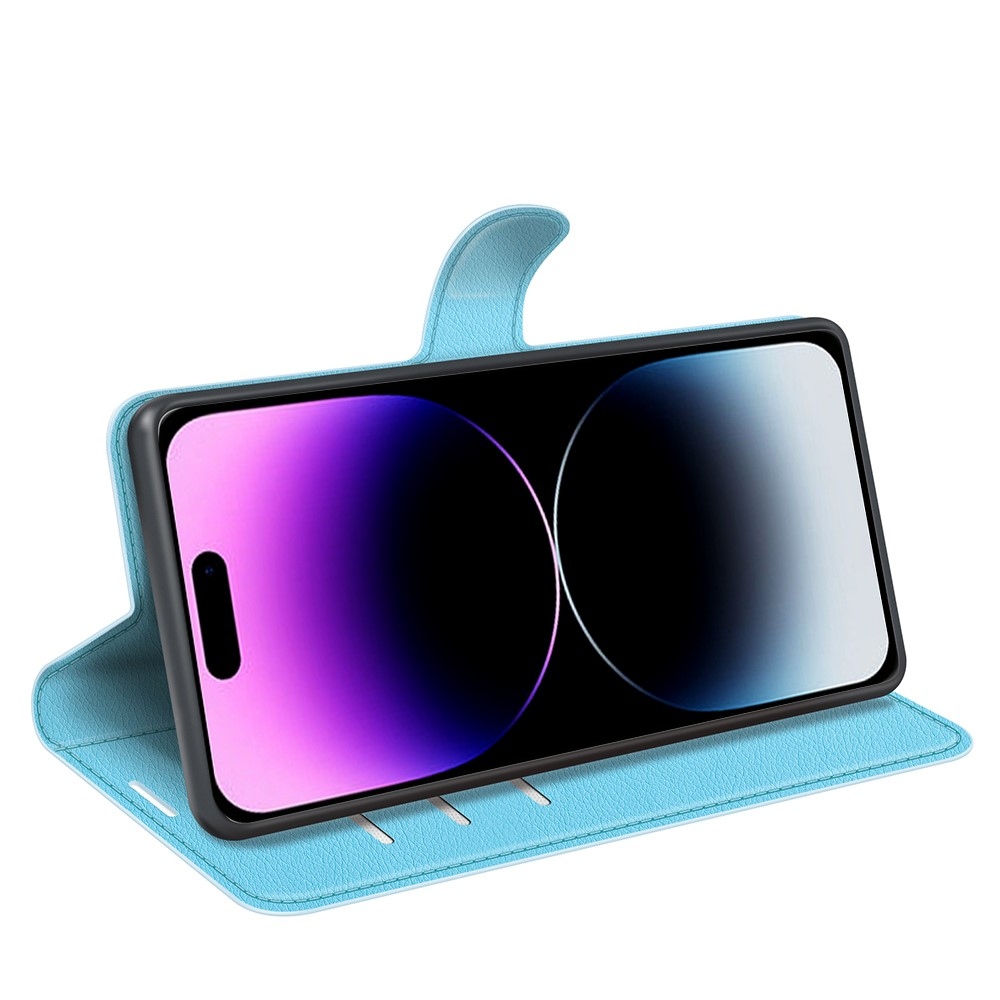 Litchi knížkové pouzdro na iPhone 15 Pro - modré