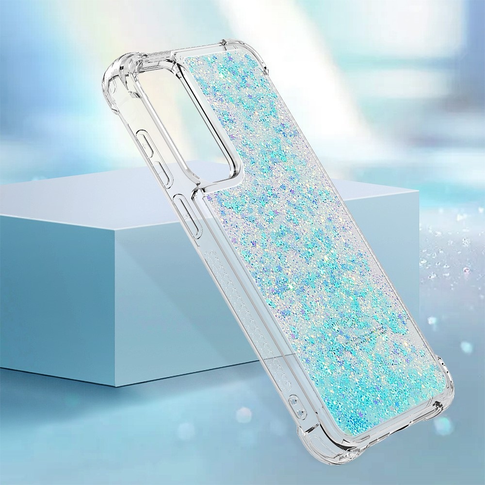 Glitter gelový přesýpací obal na Samsung Galaxy A35 5G - modrý/hvězdičky