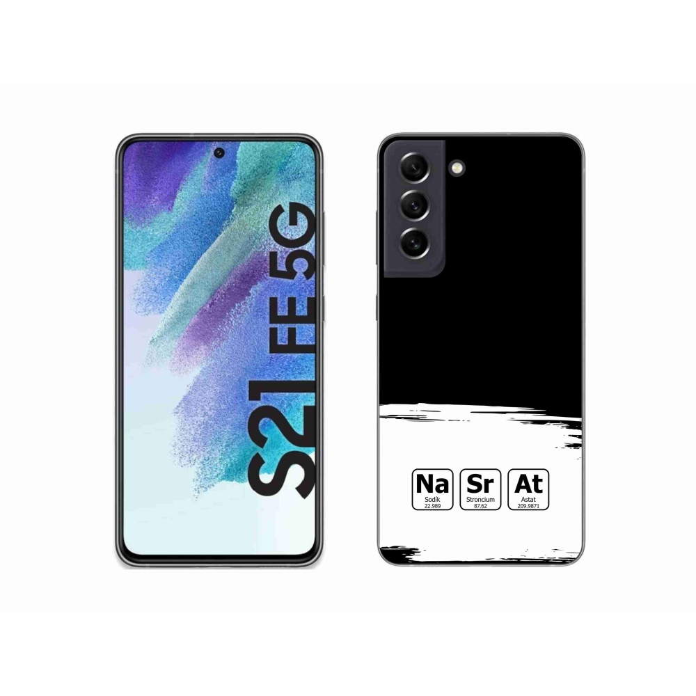 Gelový kryt mmCase na Samsung Galaxy S21 FE 5G - chemické prvky bíločerné pozadí