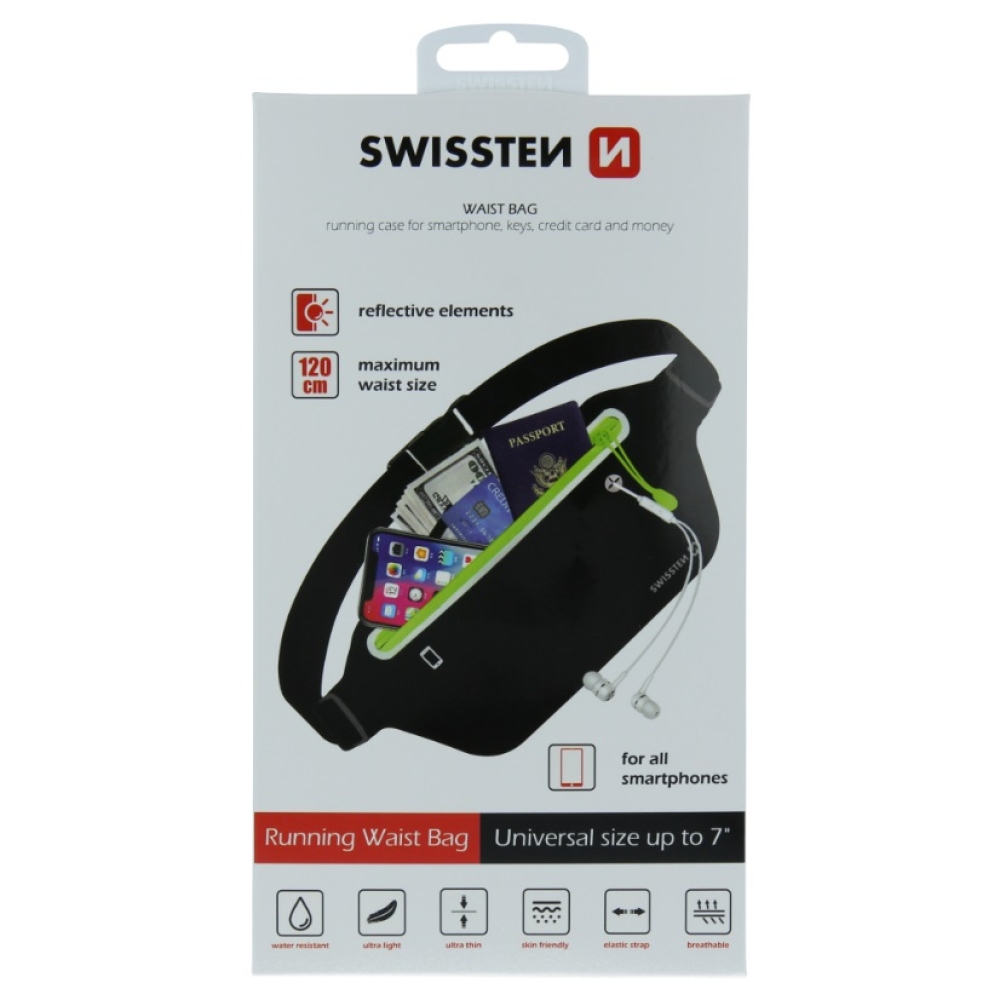 Swissten fitness pouzdro Waist bag kolem pasu - černé/zelené