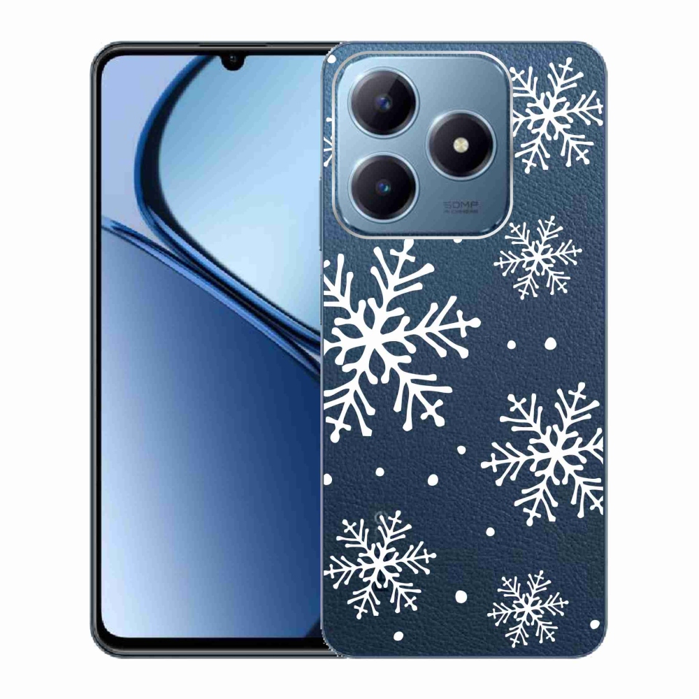 Gelový kryt mmCase na Realme C63 - bílé vločky na průhledném pozadí
