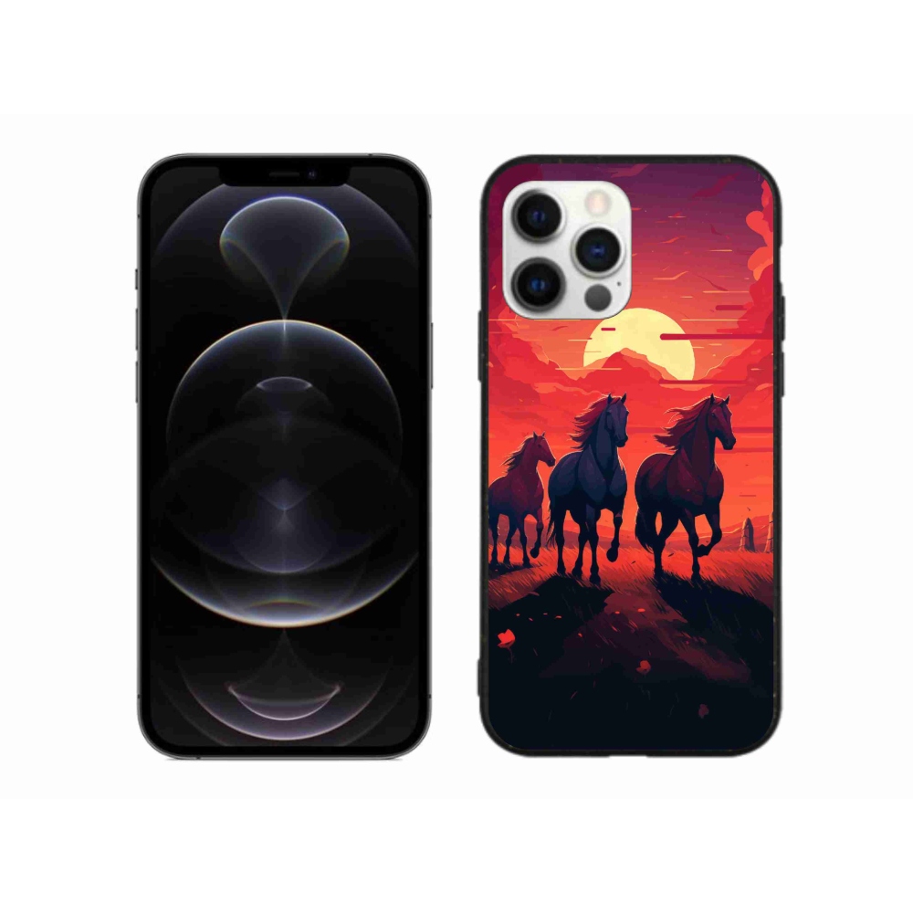 Gelový kryt mmCase na iPhone 12 Pro Max - koně a západ slunce