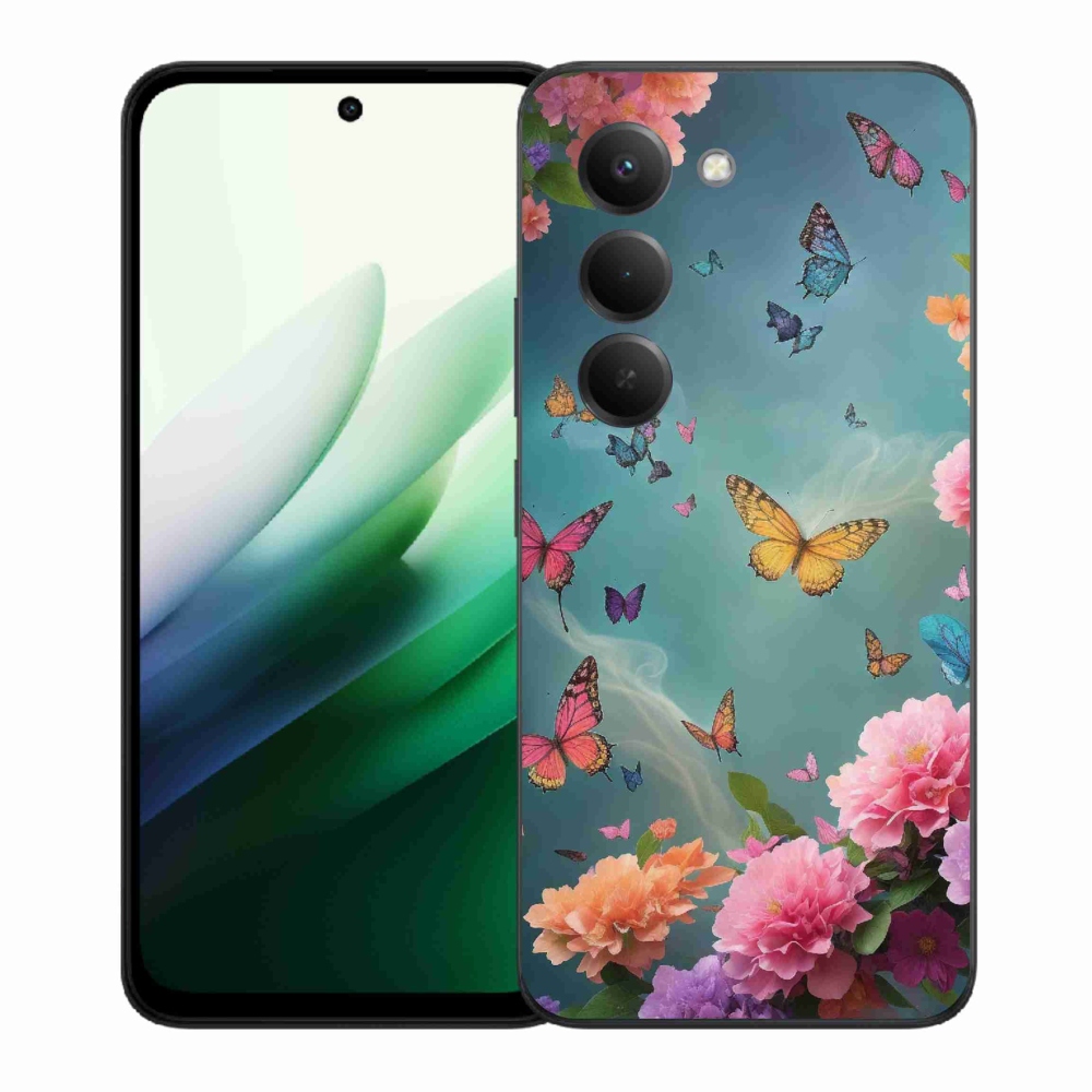 Gelový kryt mmCase na Xiaomi Redmi 15 5G (169mm) - barevné květy a motýli
