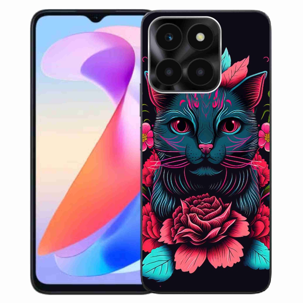 Gelový kryt mmCase na Honor X6a - květiny a kočka