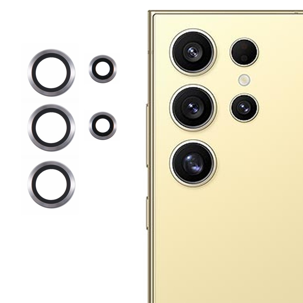 Metal sklo čočky fotoaparátu na Samsung Galaxy S25 Ultra (3 samostatná skla) - stříbrné