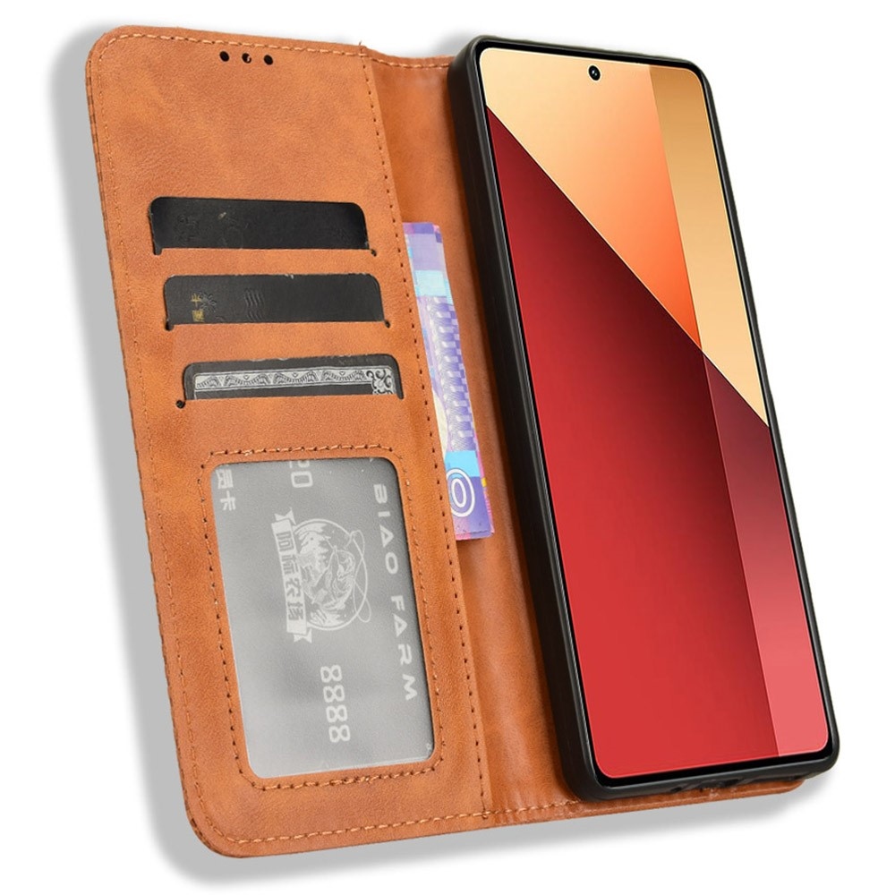 Vintage knížkové pouzdro na Xiaomi Redmi Note 14S/Note 13 Pro 4G/Poco M6 Pro - hnědé