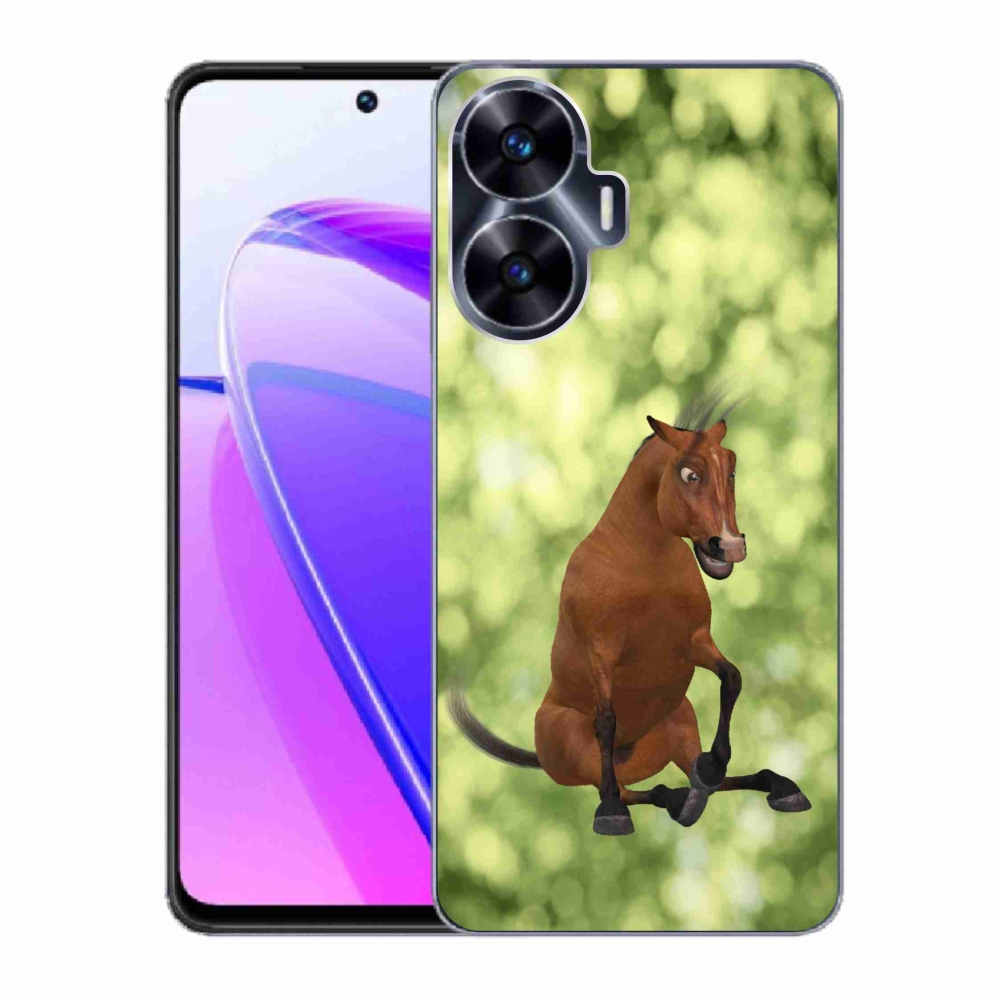 Gelový kryt mmCase na Realme C55 - hnědý kreslený kůň 1