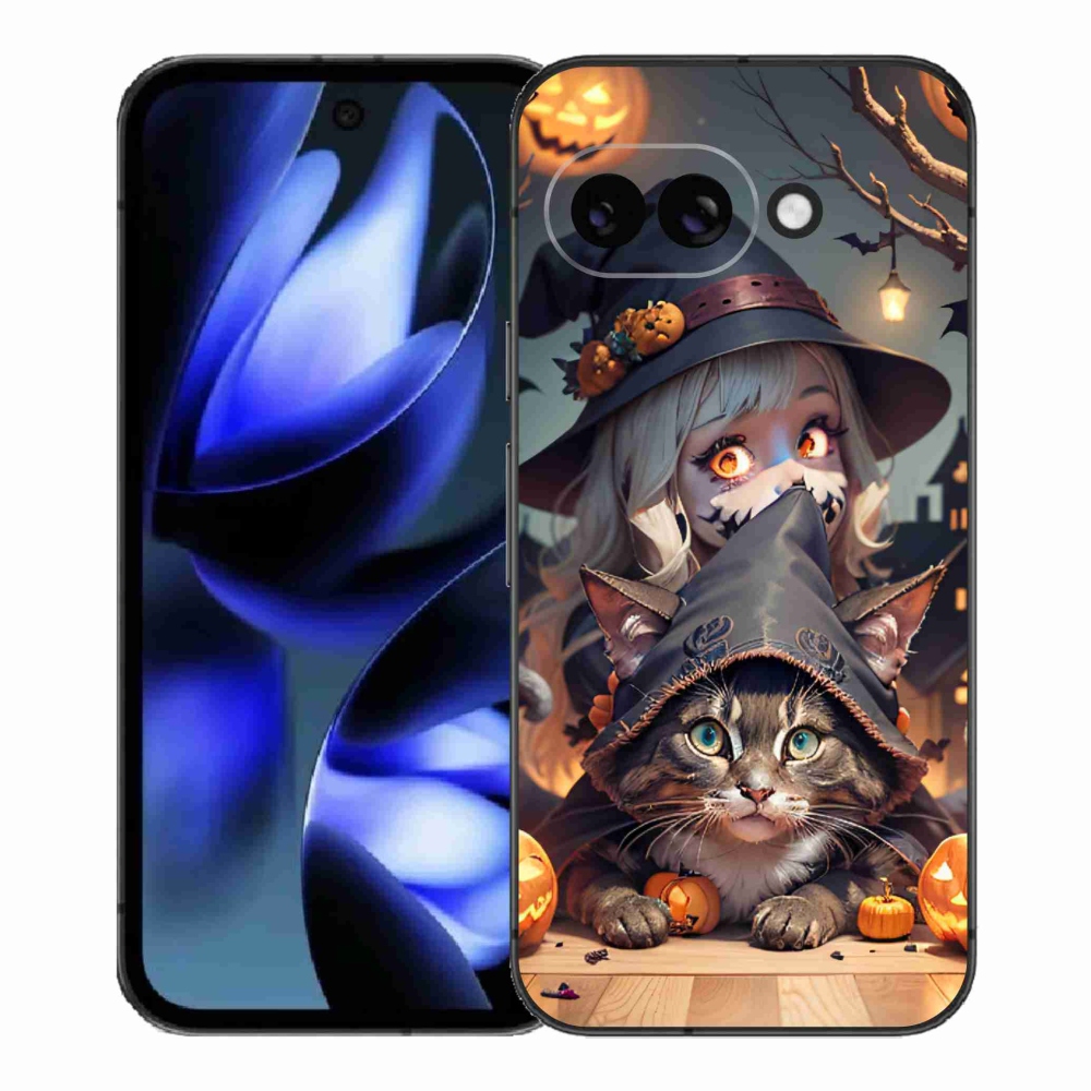 Gelový kryt mmCase na Google Pixel 9a - čarodějnice s kočkou