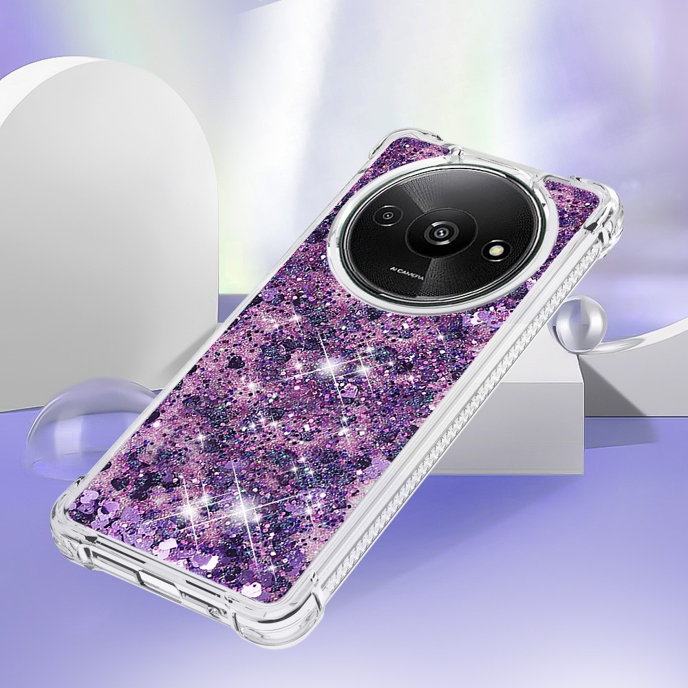 Glitter gelový přesýpací obal na Xiaomi Redmi A3 - tmavěfialový/srdíčka