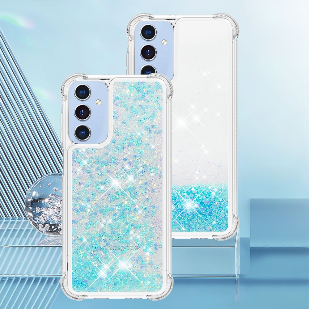 Glitter přesýpací gelový obal na Samsung Galaxy A17 5G - modrý/hvězdičky