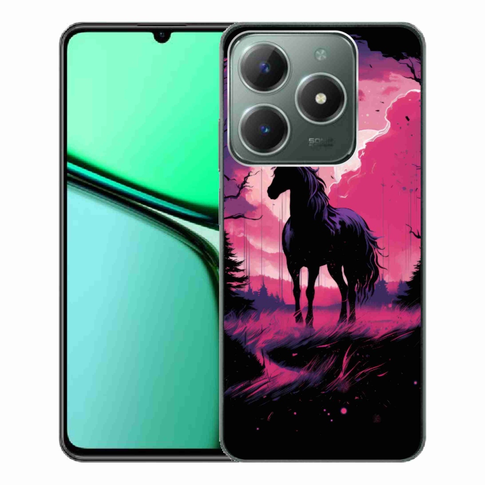 Gelový kryt mmCase na Realme C61 - černý kreslený kůň 1