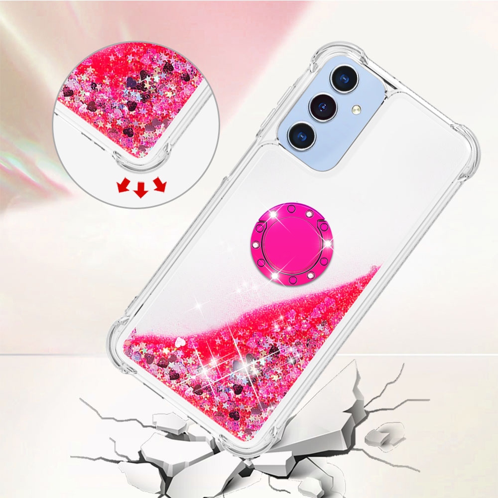Glitt přesýpací gelový obal s kroužkem na prst na Samsung Galaxy A17 5G - růžový/srdíčka