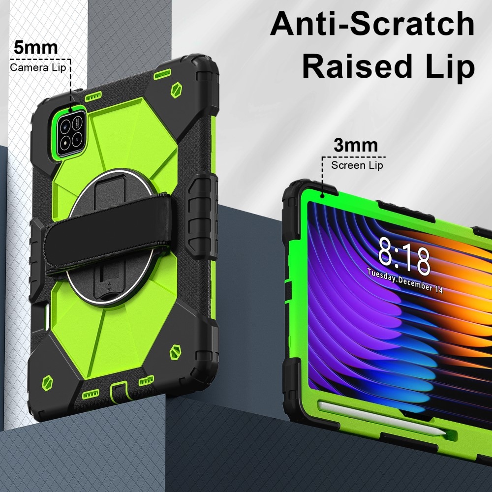 Strap odolný kryt s držákem na ruku a ramenním popruhem na Xiaomi Pad 7/7 Pro - černý/zelený