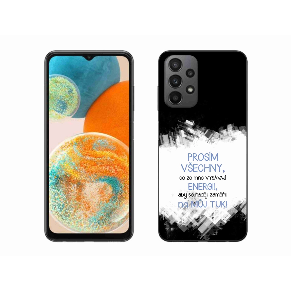 Gelový kryt mmCase na Samsung Galaxy A23 4G/5G - vtipný text 1 modrý