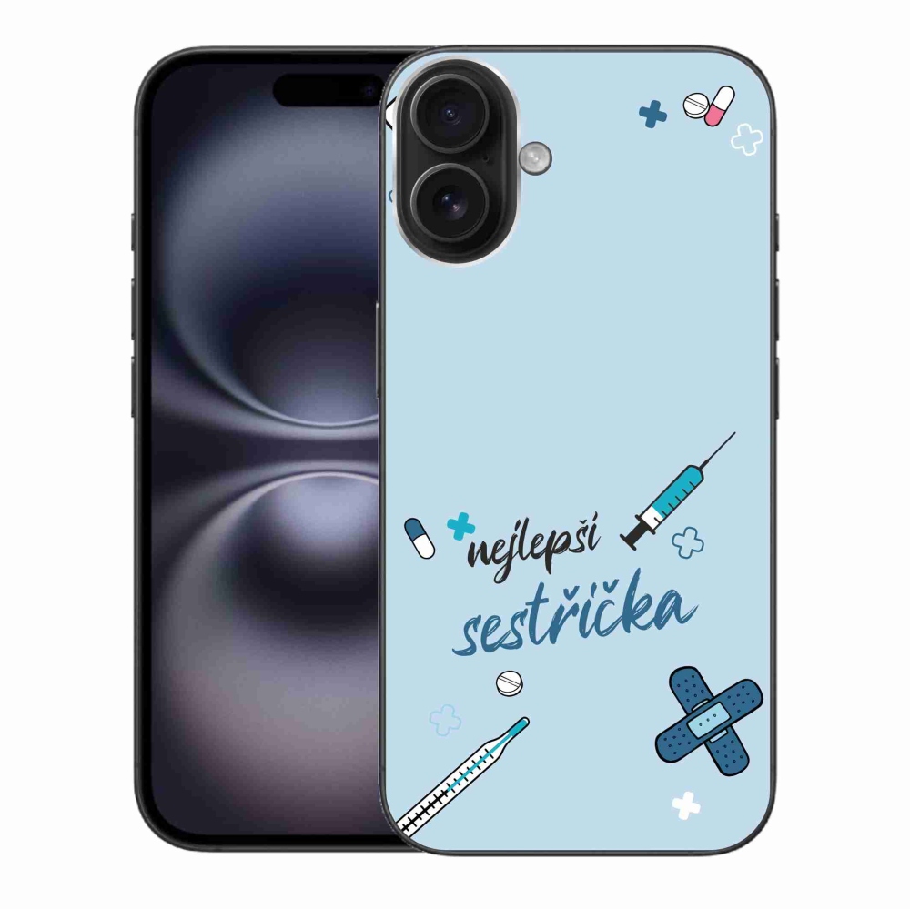 Gelový kryt mmCase na iPhone 16 Plus - nejlepší sestřička modré pozadí