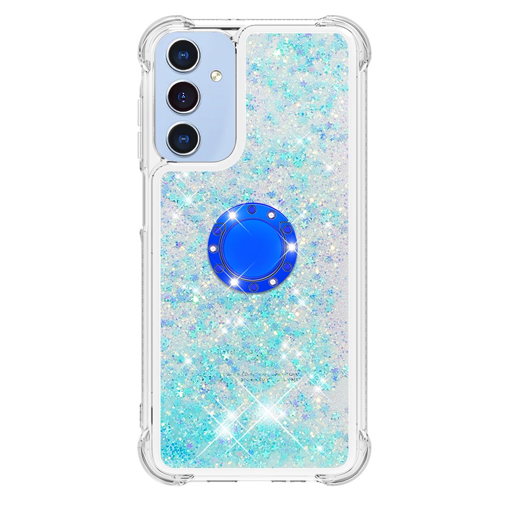 Glitt přesýpací gelový obal s kroužkem na prst na Samsung Galaxy A17 5G - modrý/hvězdičky