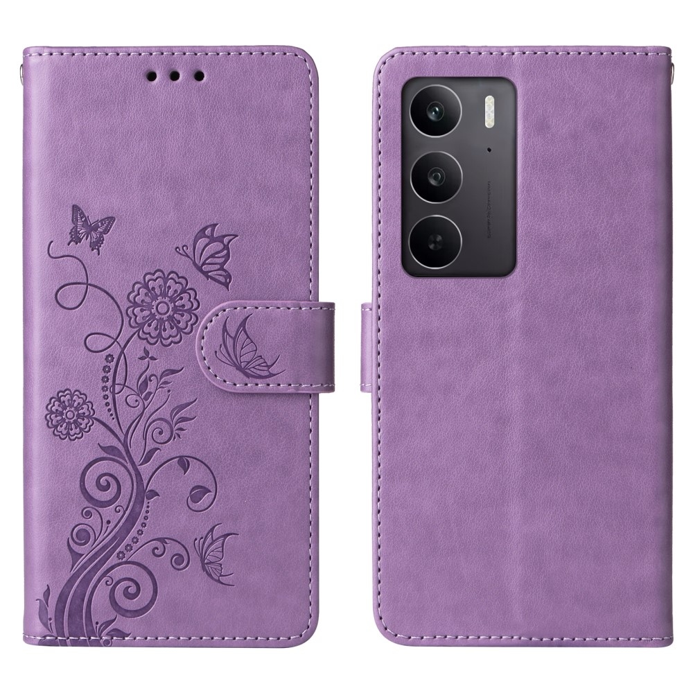 Flowery knížkové pouzdro na Realme 14x 5G/Realme C75 - fialové