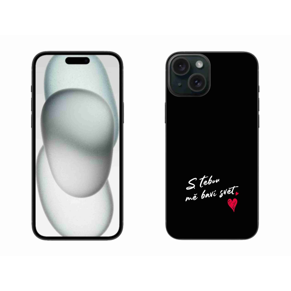 Gelový kryt mmCase na iPhone 15 Plus - zamilovaný text 1 černé pozadí