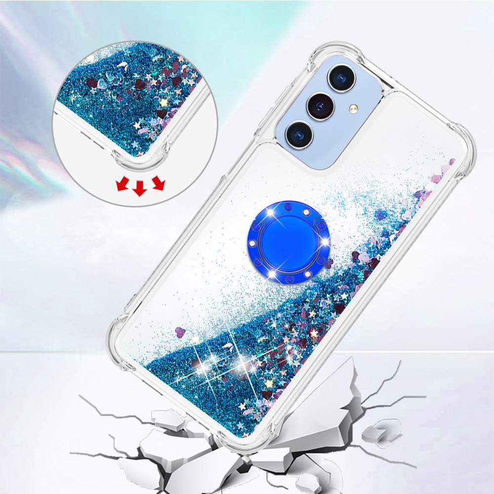 Glitt přesýpací gelový obal s kroužkem na prst na Samsung Galaxy A17 5G - modrý/srdíčka