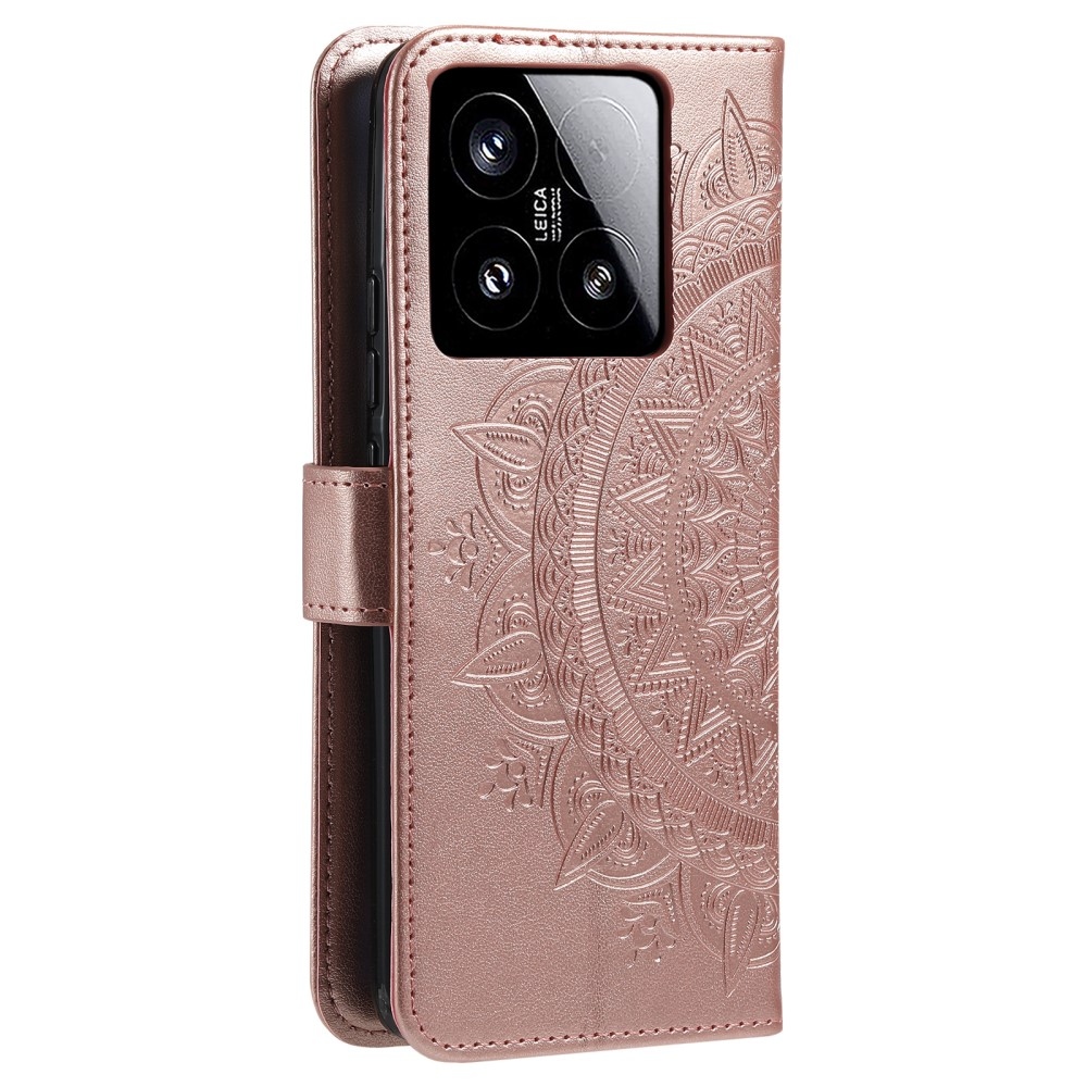 Mandala knížkové pouzdro na Xiaomi 15 - růžovozlaté