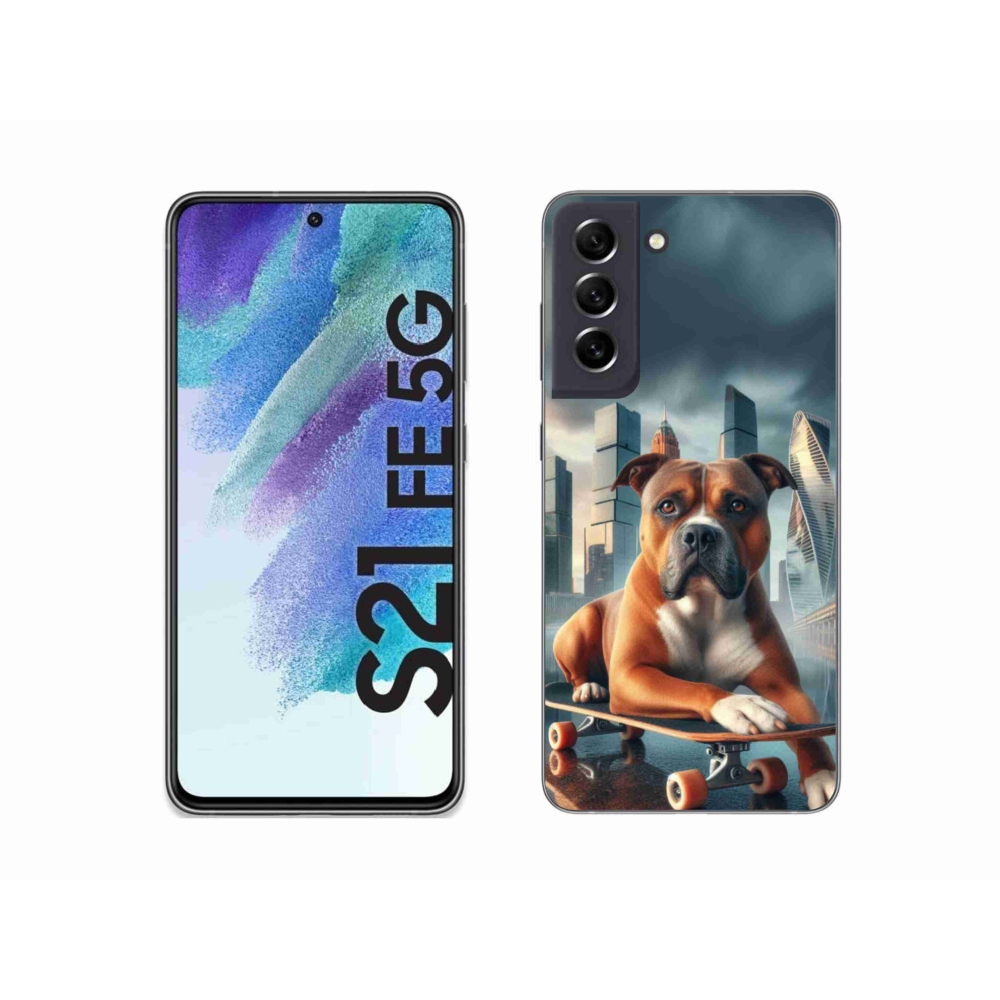 Gelový kryt mmCase na Samsung Galaxy S21 FE 5G - pes na skateboardu