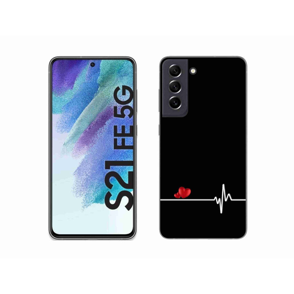 Gelový kryt mmCase na Samsung Galaxy S21 FE 5G - srdce a tep černé pozadí