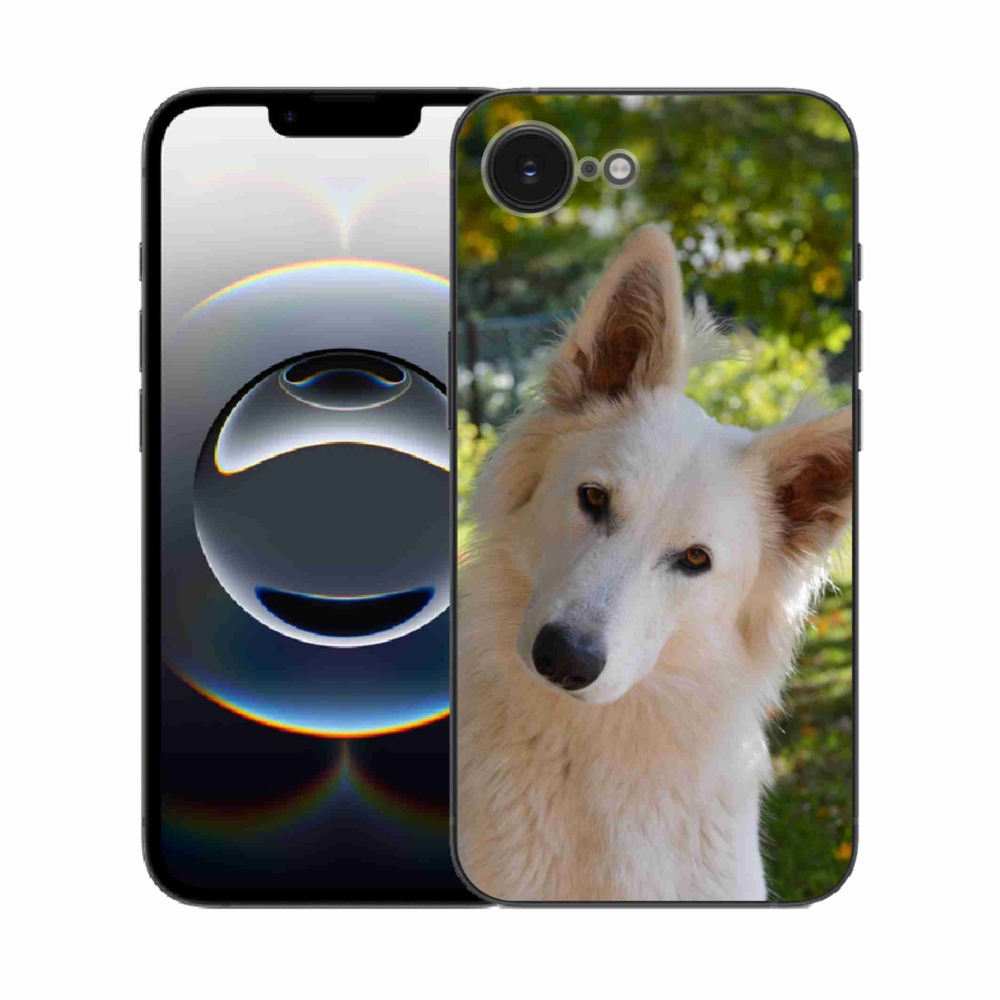 Gelový kryt mmCase na iPhone 16e - bílý švýcarský ovčák 1