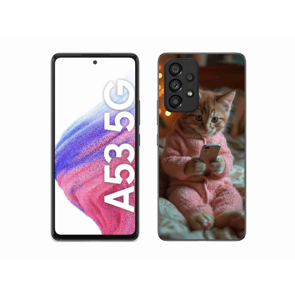 Gelový kryt mmCase na Samsung Galaxy A53 5G - kotě s mobilem