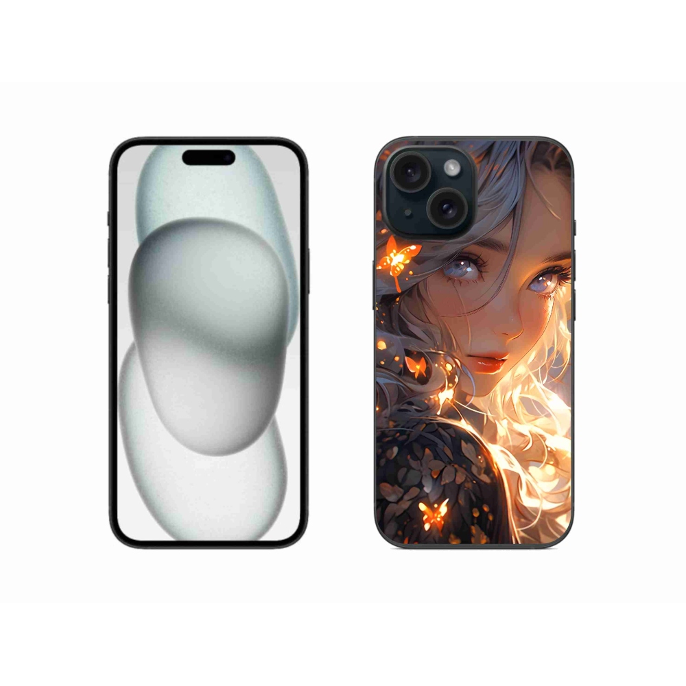 Gelový kryt mmCase na iPhone 15 - dívka a motýli