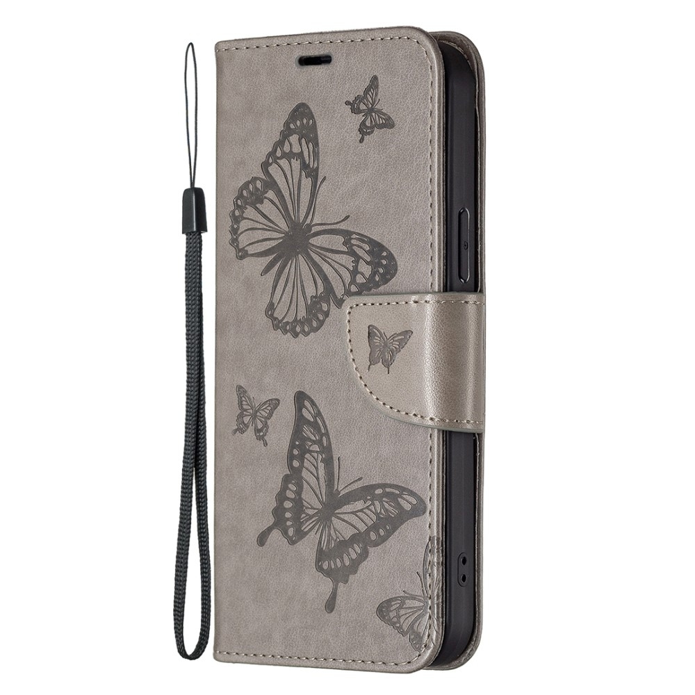 Butterfly knížkové pouzdro na iPhone 16 - šedé
