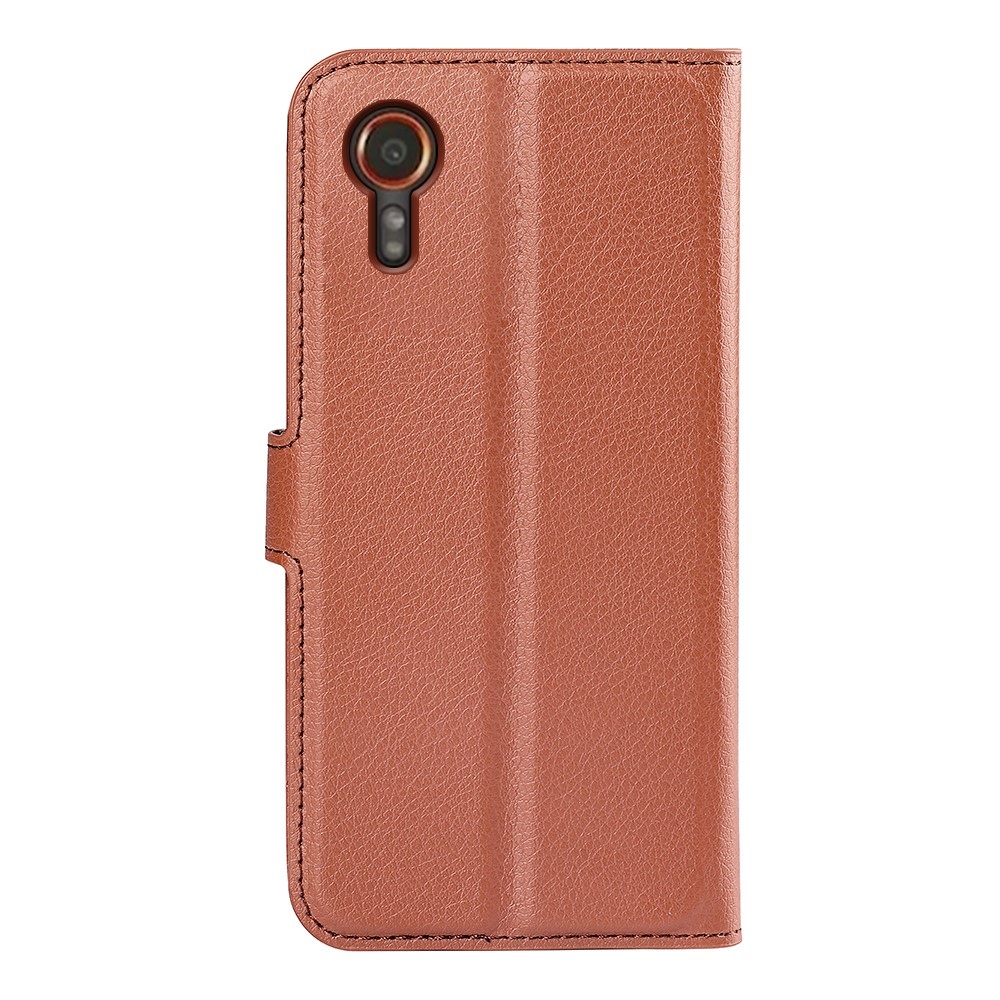 Litchi knížkové pouzdro na Samsung Galaxy Xcover 7 - hnědé