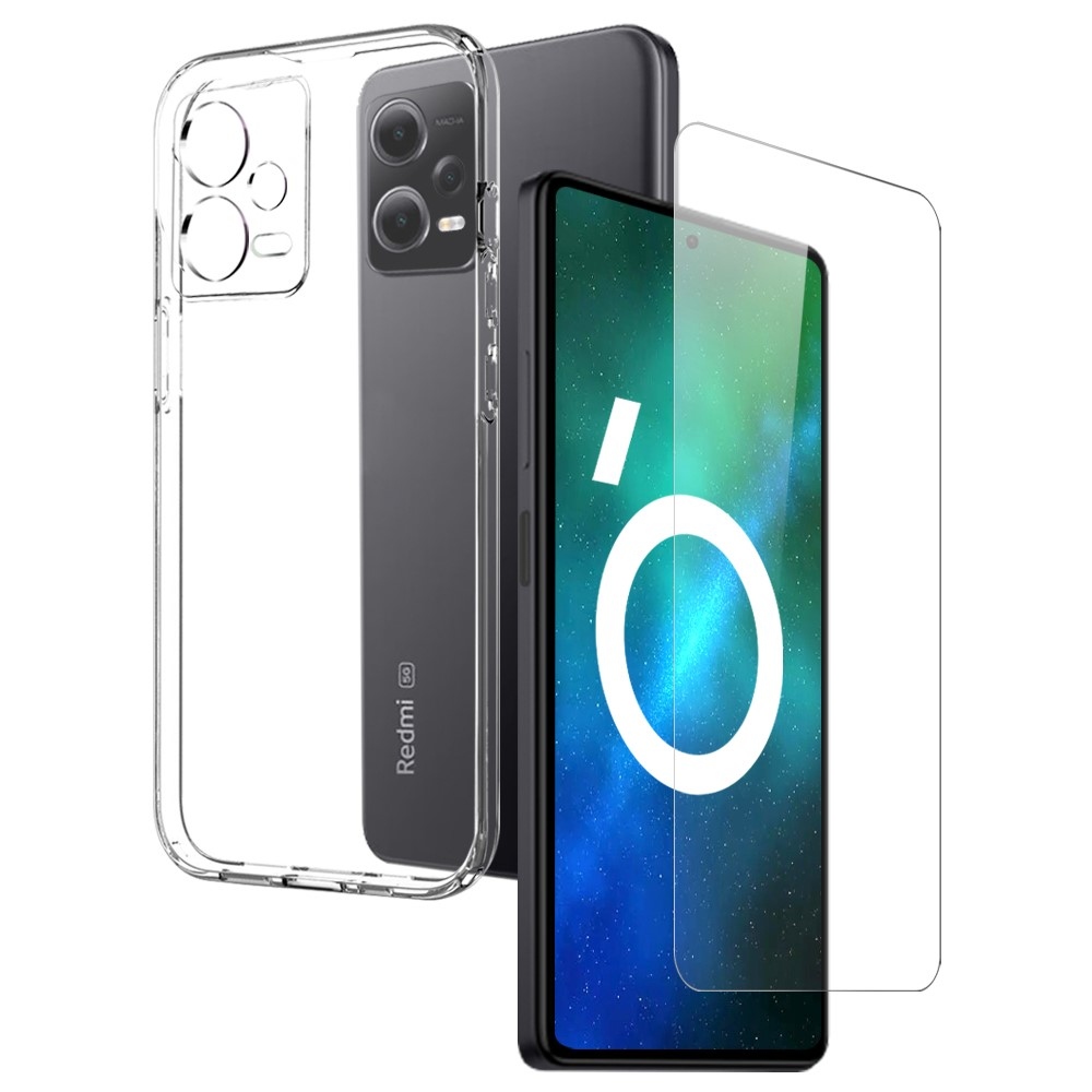 NORTHJO průhledný gelový obal + tvrzené sklo na Xiaomi Redmi Note 12 Pro 5G - průhledný