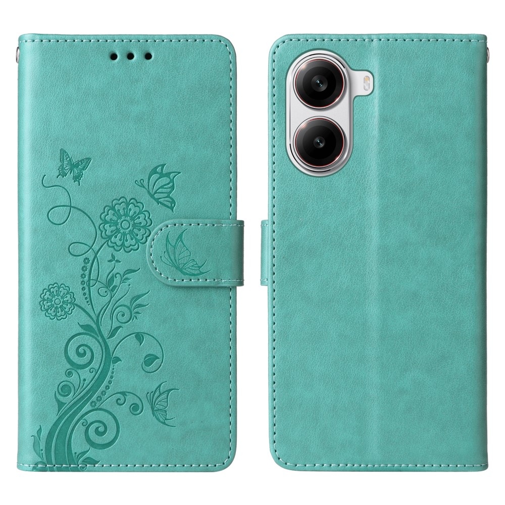 Flowery knížkové pouzdro na Xiaomi Poco X7 Pro 5G - modrozelené