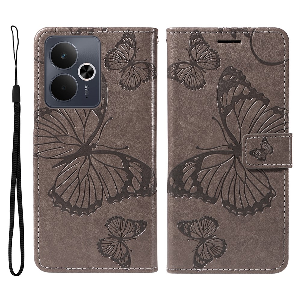 Big Butterfly knížkové pouzdro na Realme 14 5G/14T 5G - šedé