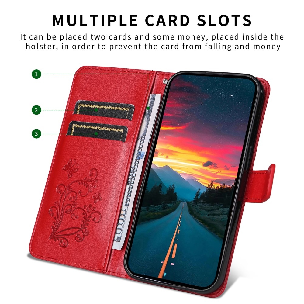 Big Butterfly knížkové pouzdro na Realme 14 Pro+ 5G - červené