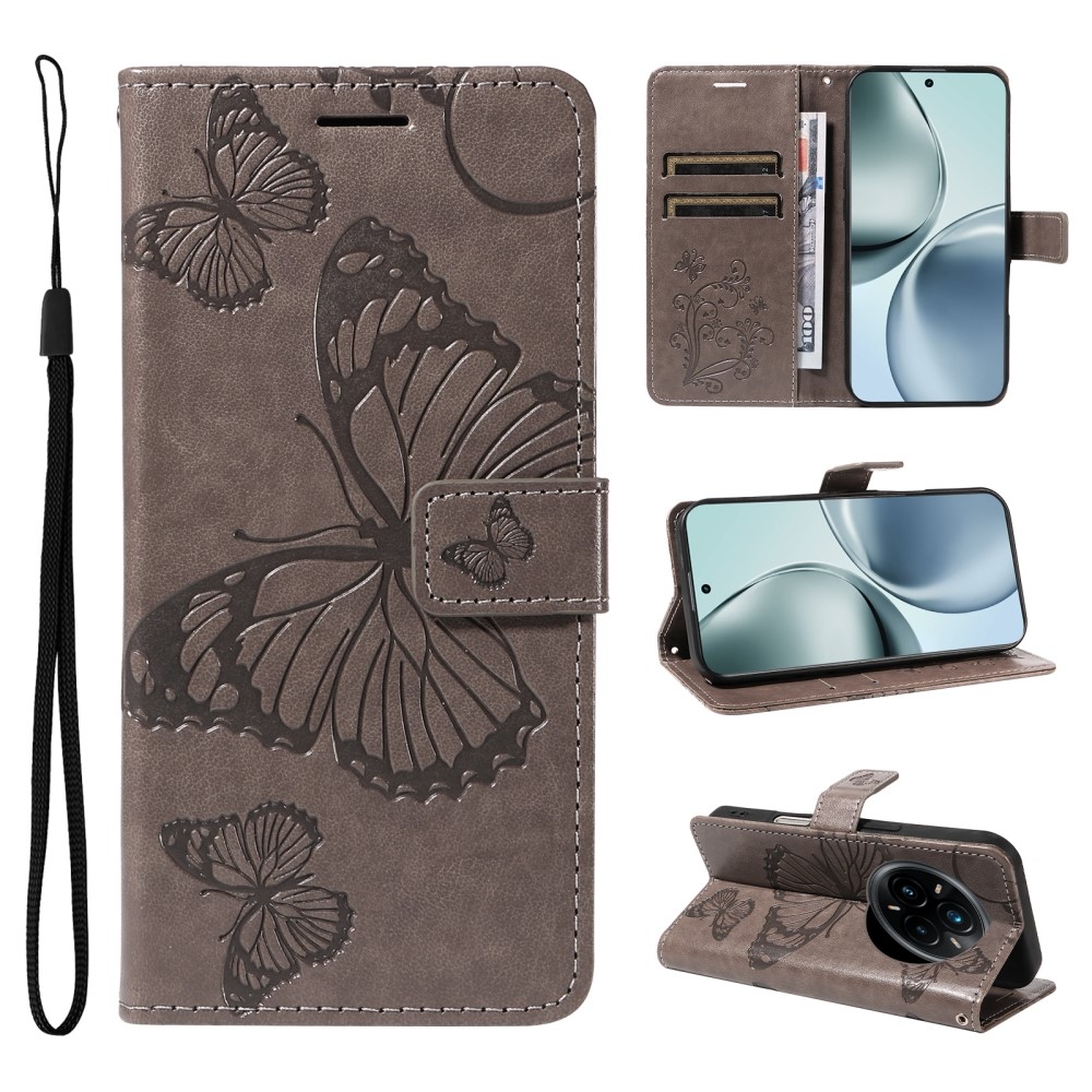 Big Butterfly knížkové pouzdro na Realme 14 Pro+ 5G - šedé