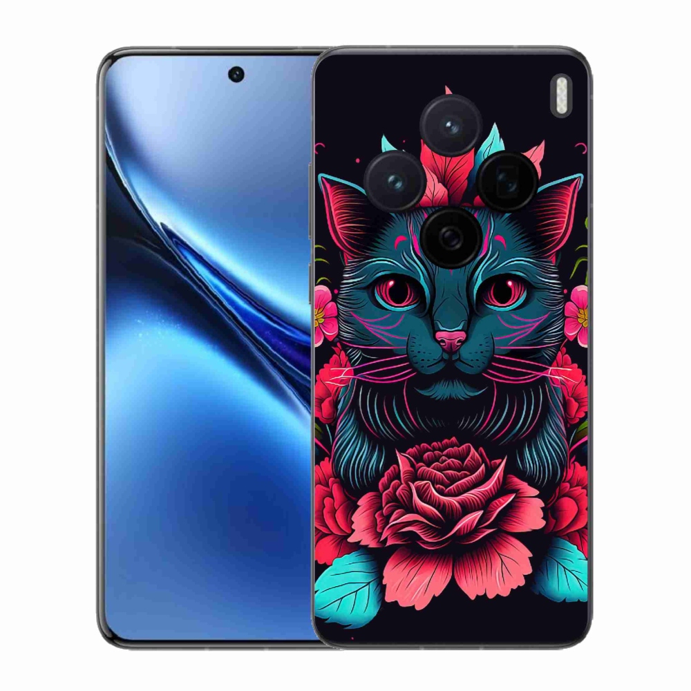Gelový kryt mmCase na Vivo X200 5G - květiny a kočka