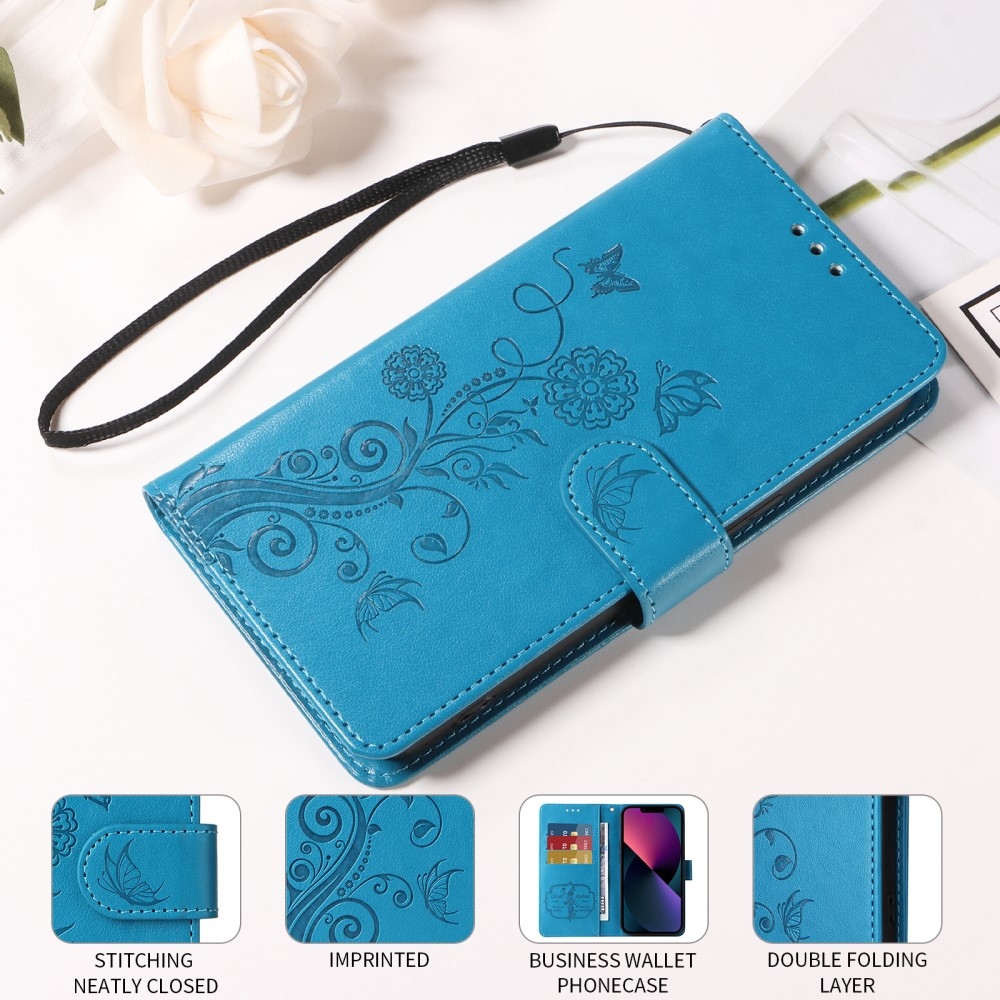 Flowery knížkové pouzdro na Realme 14 5G - modré