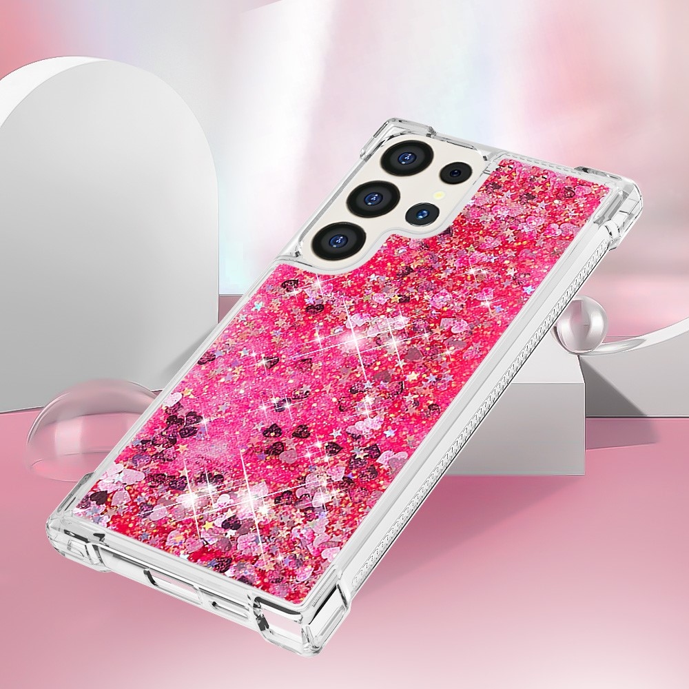 Glitter přesýpací gelový obal na Samsung Galaxy S24 Ultra - růžový/srdíčka