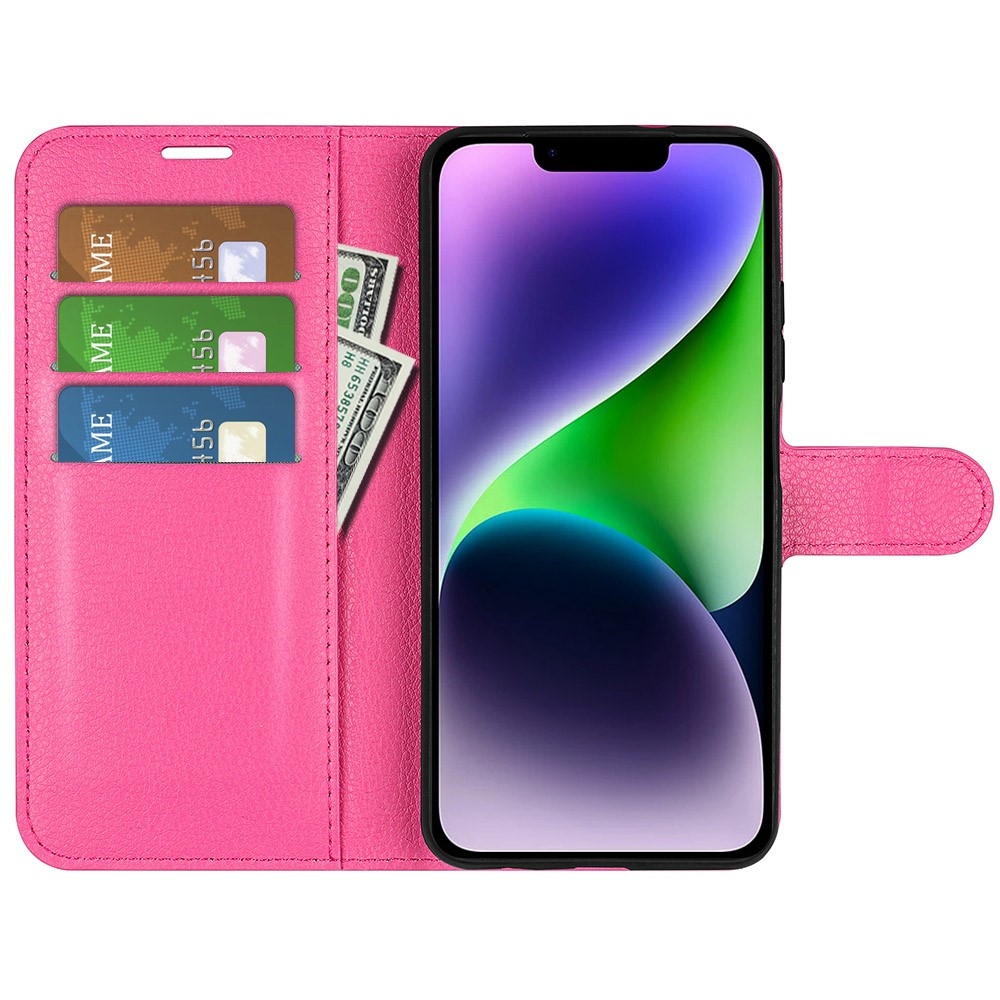 Litchi knížkové pouzdro na iPhone 15 Plus - rose