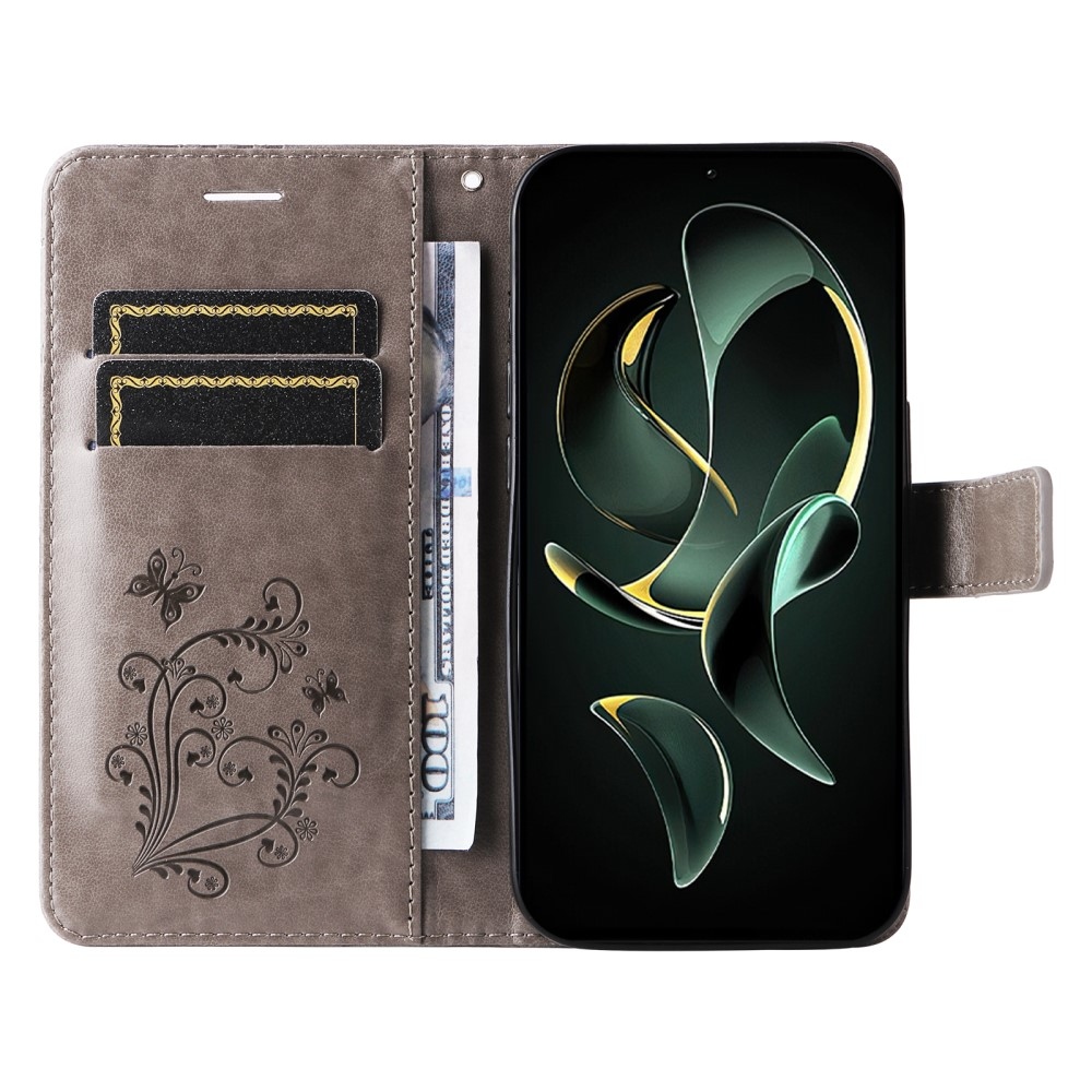 Big butterfly knížkové pouzdro na Xiaomi 13T/13T Pro - šedé